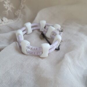 Miriam Haskell Signed Wire Wrap Bracelet White Lavender Milk Glass Beaded MCM